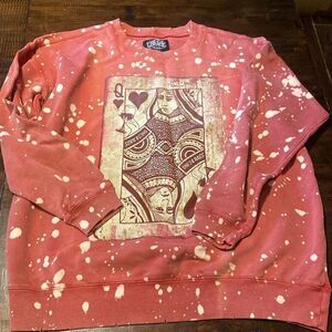 IOne24Rag Distressed Queen of Hearts sweatshirt Ladies Small